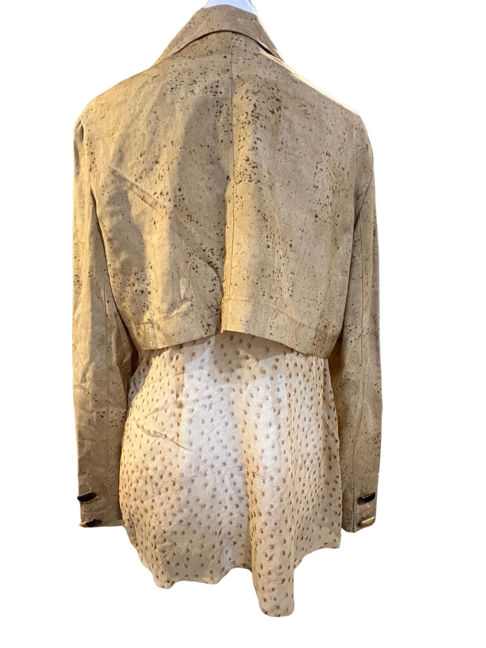 Vintage Y2K Caché 100% Silk Safari Jacket Small Faux Ostrich Print - Picture 5 of 11